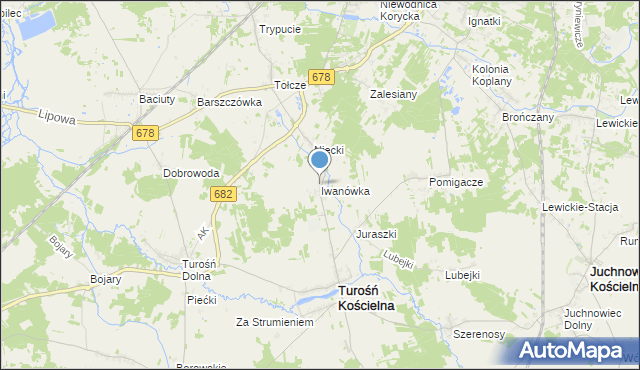 mapa Iwanówka, Iwanówka gmina Turośń Kościelna na mapie Targeo